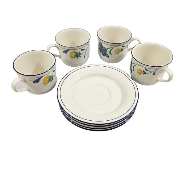 Lenox Chinastone Buttercups on Blue Service for 4 Cup  and Saucer Tea Coffee Set - Picture 5 of 16
